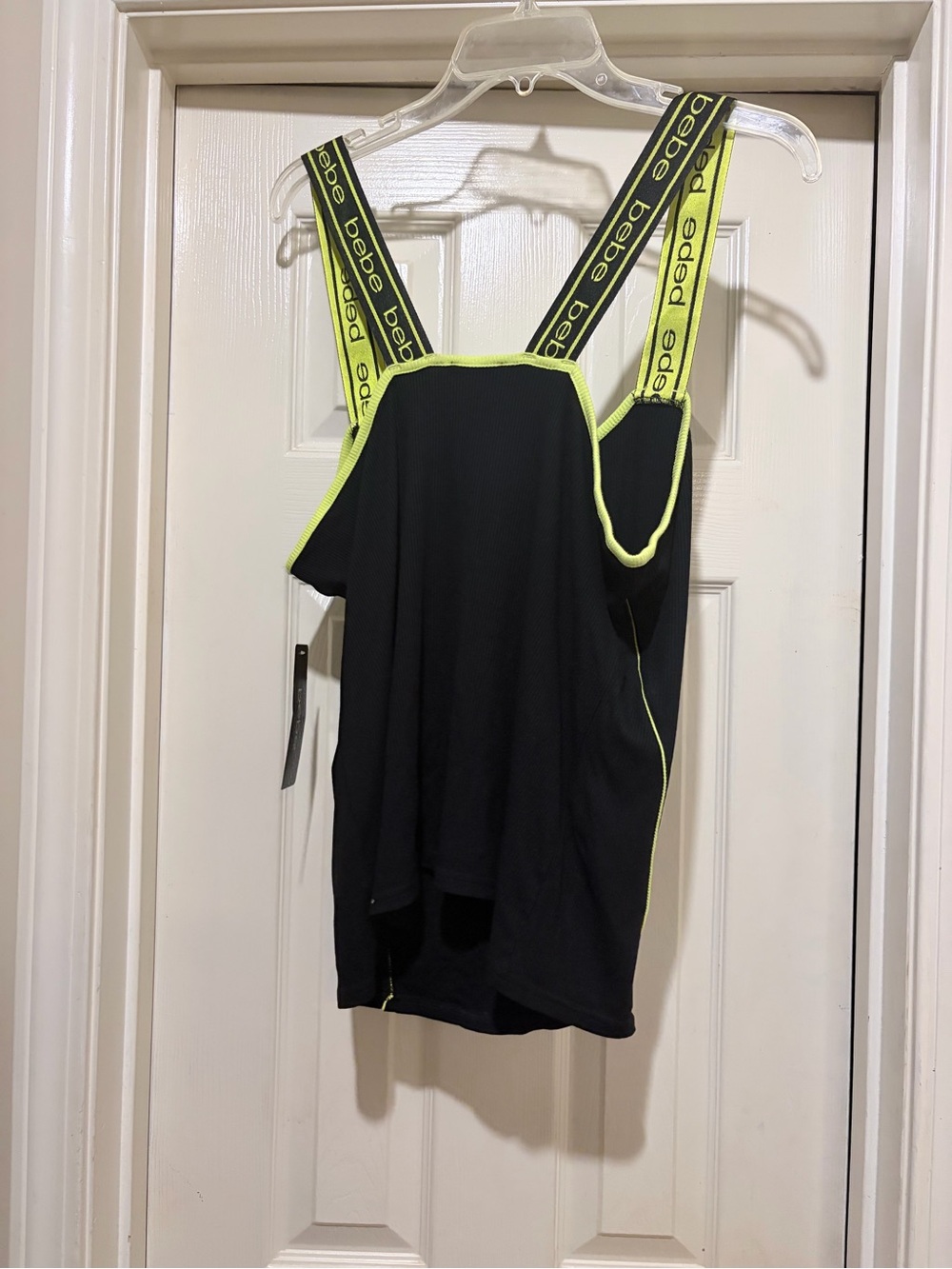 bebe Black Tank with Neon Yellow Branded Straps and Trim - Picture 2 of 5